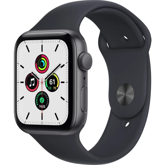 Apple Watch SE GPS, 44MM Uzay Grisi Alüminyum Kasa ve Gece Yarısı Spor Kordon resmi